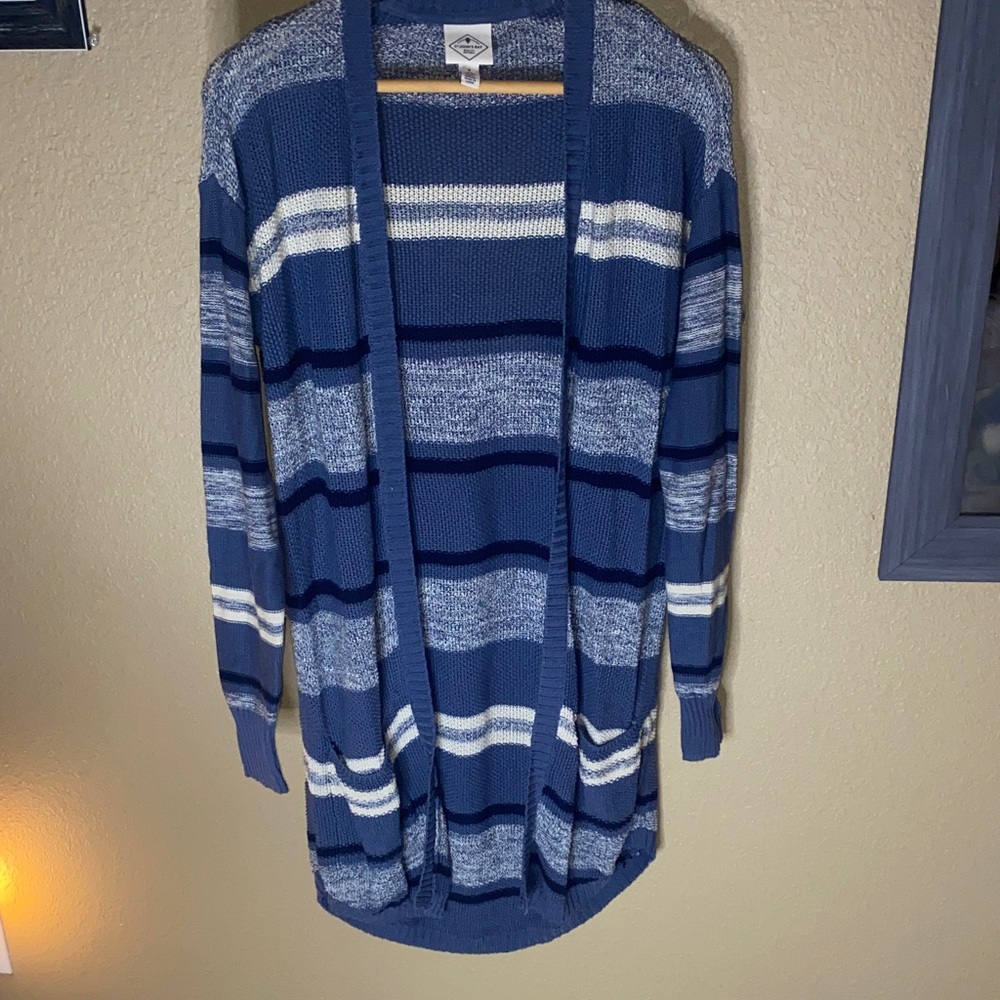 St. John's Bay Navy and White Striped Cardigan